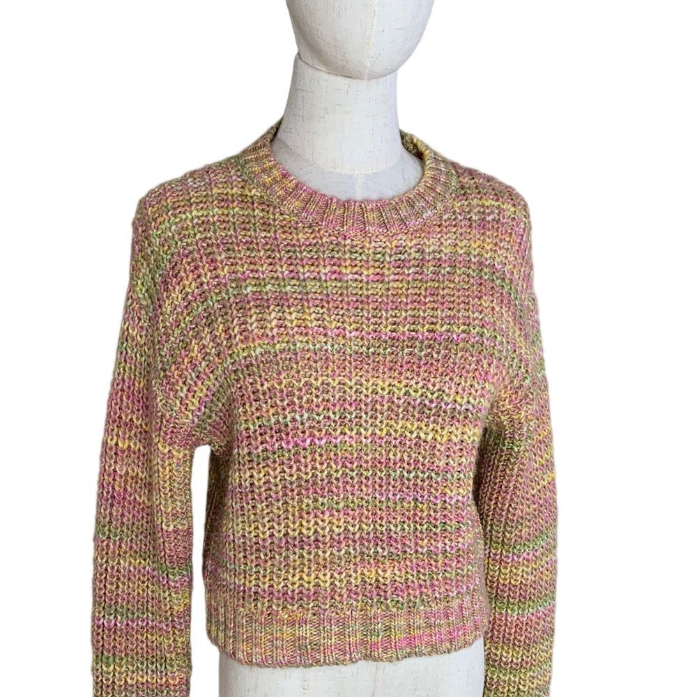 By Anthropologie Chunky Knit Crewneck Sweater Space Dye Pink & Yellow Womens XS